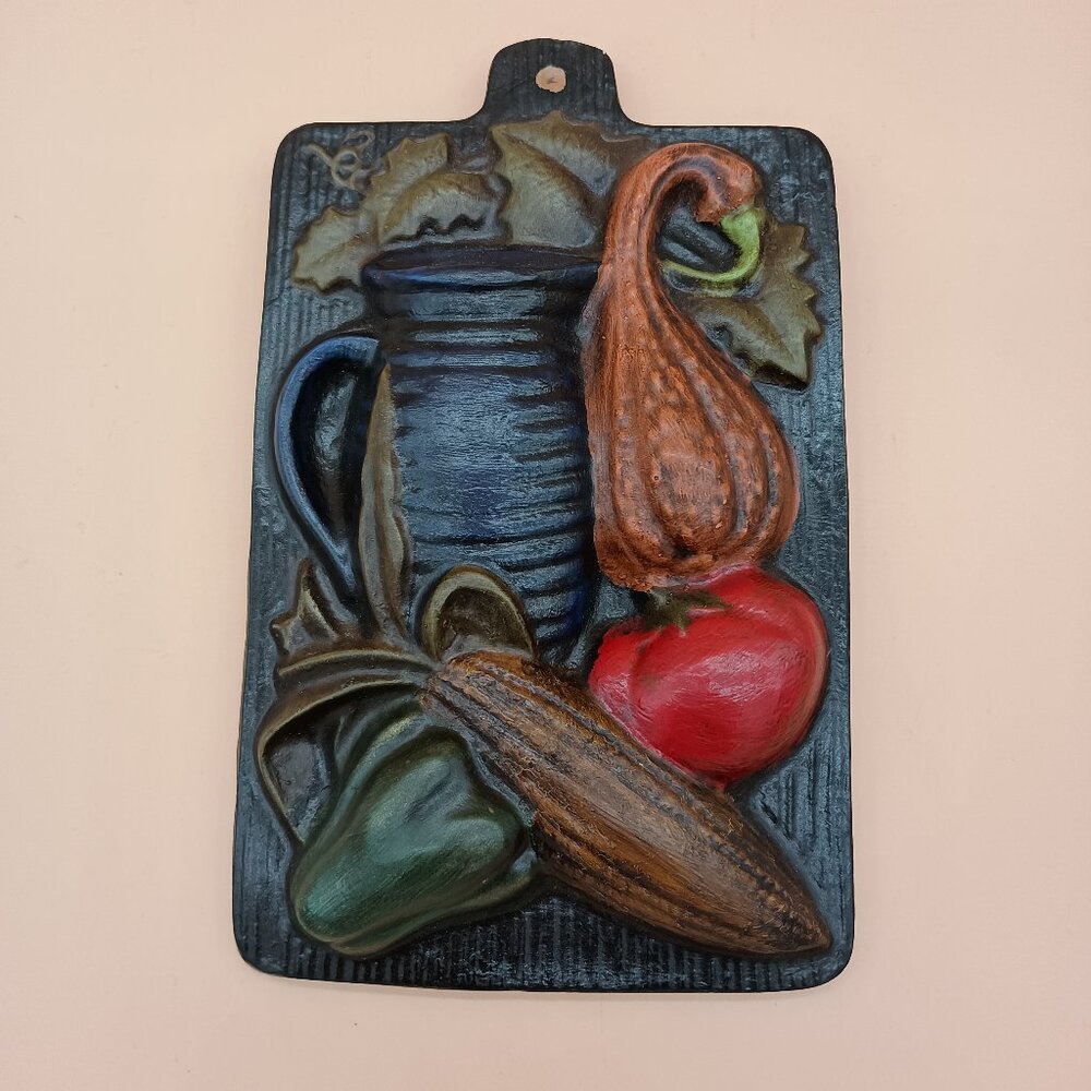 Vintage Chalkware Wall Hanging Kitchen Vegetables Pitcher Cottagecore 60s Art